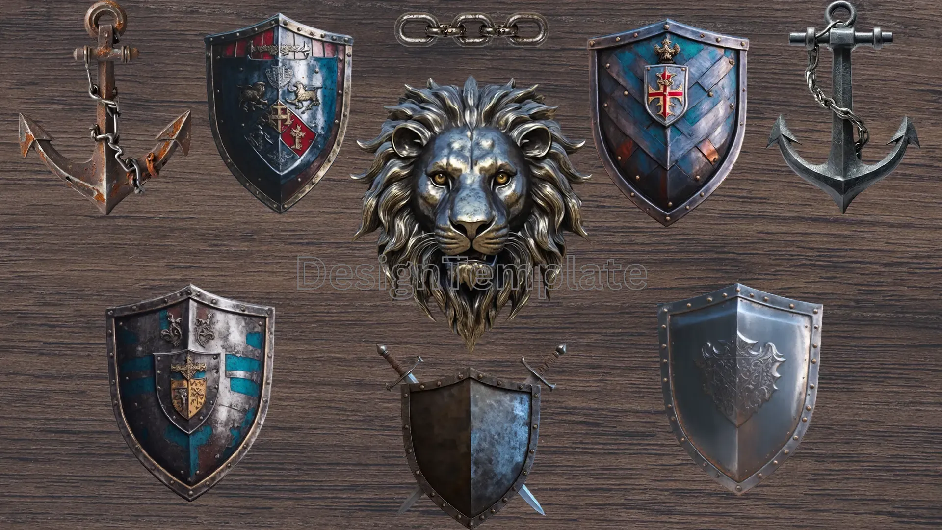 Ornate Historical Shield 3D Design Elements Pack